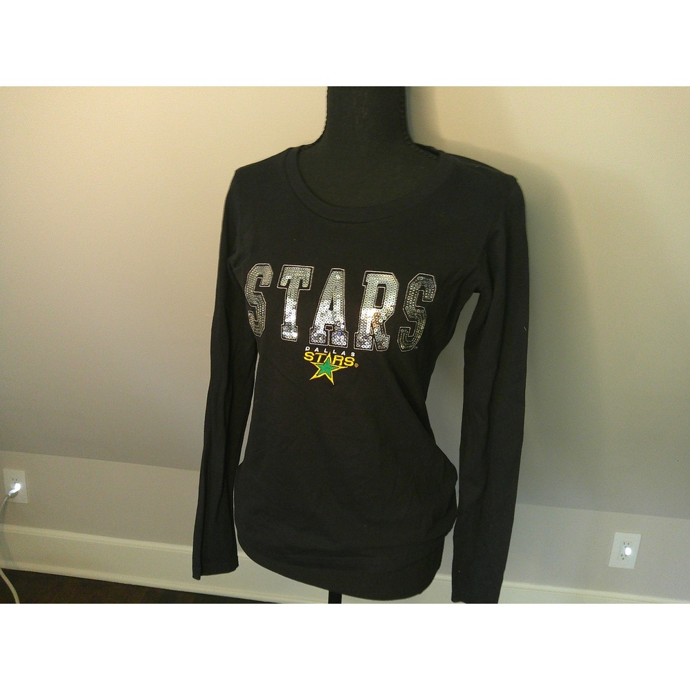G-III Sports Dallas Stars Shirt Womens XS Black Excellent Sequin NHL Logo Tee‎